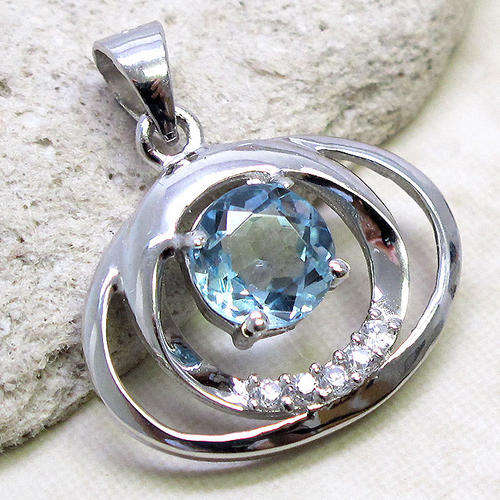1ct Natural Blue Topaz & 925 Sterling Silver Pendant